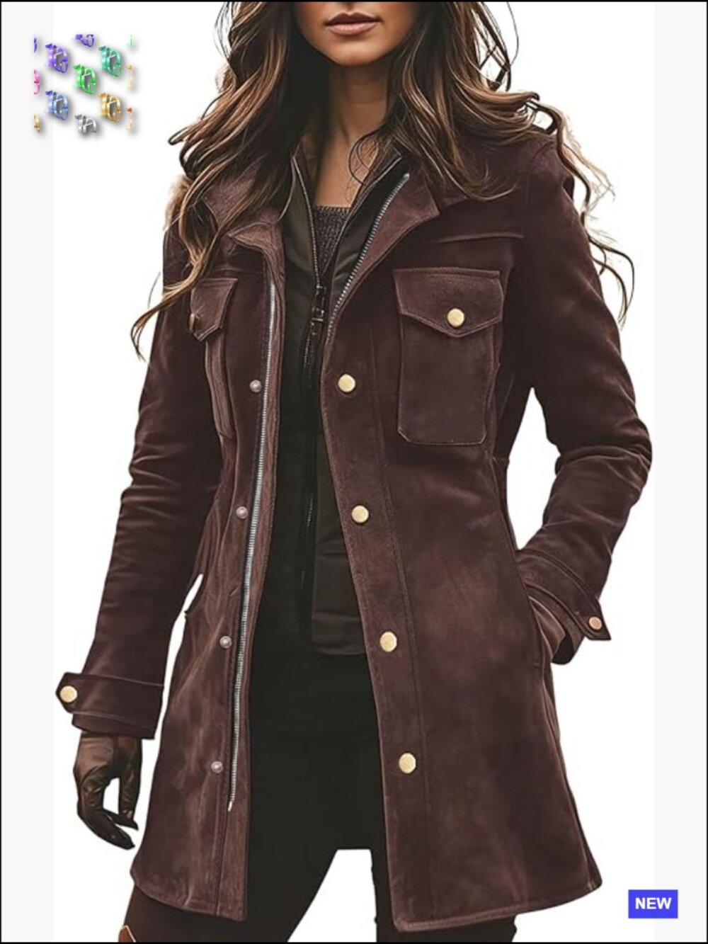Faux Suede Leather Jacket Zip Up Military Utility Safari Midi Long Shacket - Picture 1 of 2